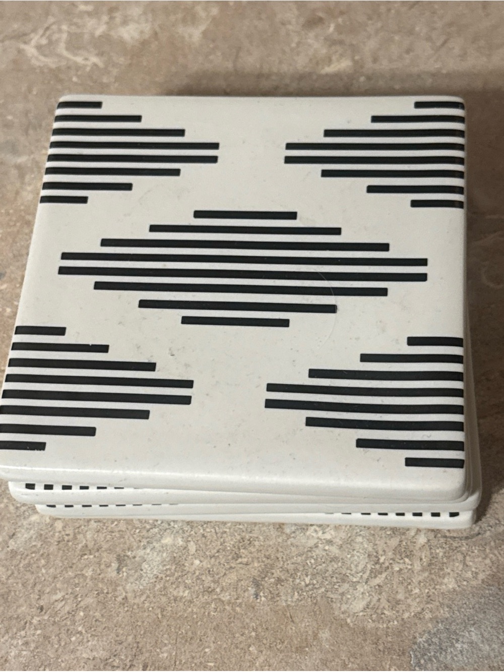 4 Pack Threshold Stoneware  Modern Diamond Stamped Coasters White/lBlack